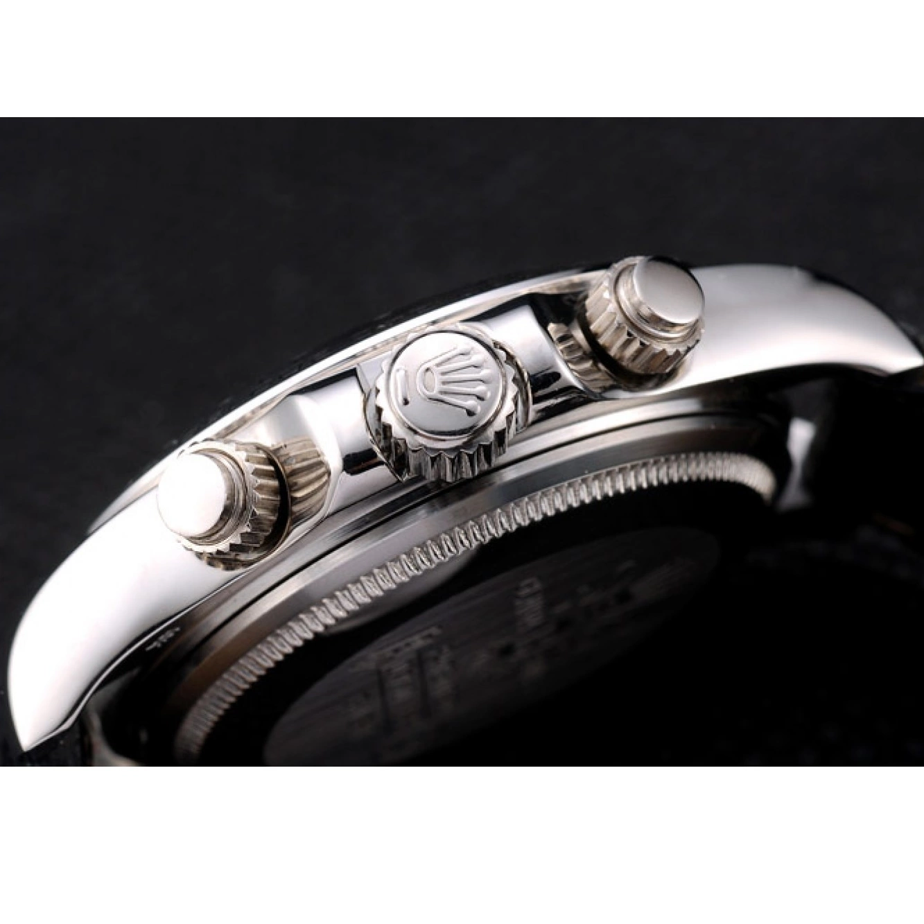 Aaa replica watch Black Tachymeter Strap Rolex Dial Black Lady Daytona Case Leather Steel Stainless 0514